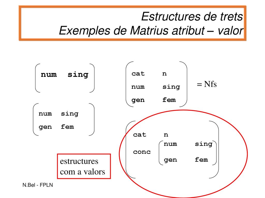 Estructures de trets Exemples de Matrius atribut – valor