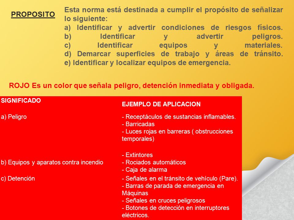 ROJO Es un color que señala peligro, detención inmediata y obligada.