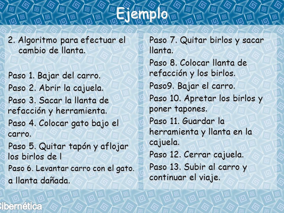 Ejemplo 2. Algoritmo para efectuar el cambio de llanta.