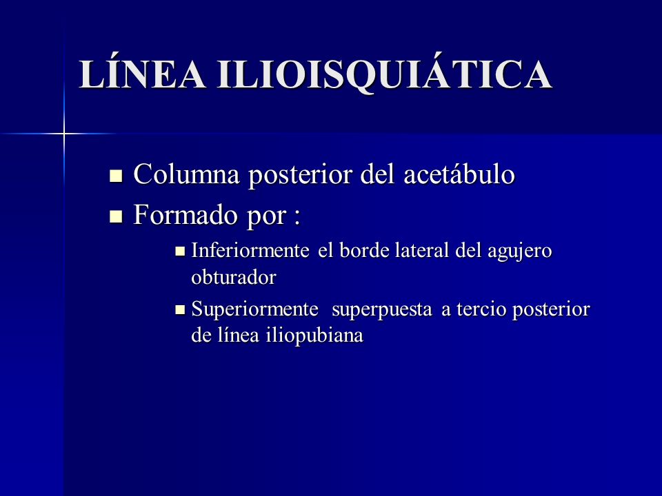 LÍNEA ILIOISQUIÁTICA Columna posterior del acetábulo Formado por :