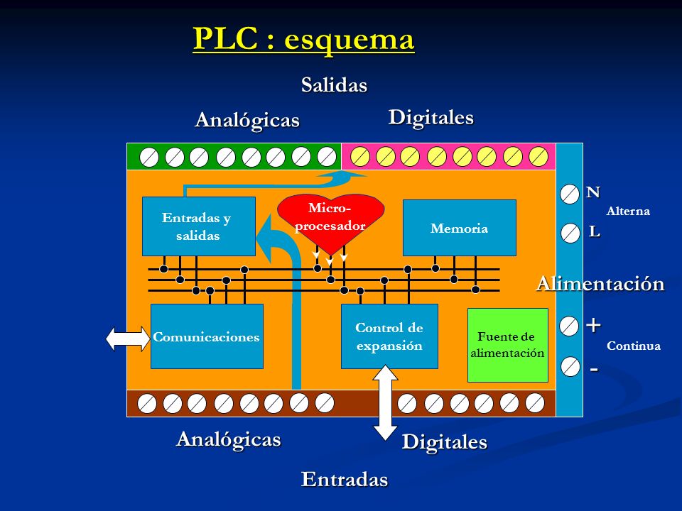 PLC : esquema + - Salidas Digitales Analógicas Alimentación Analógicas