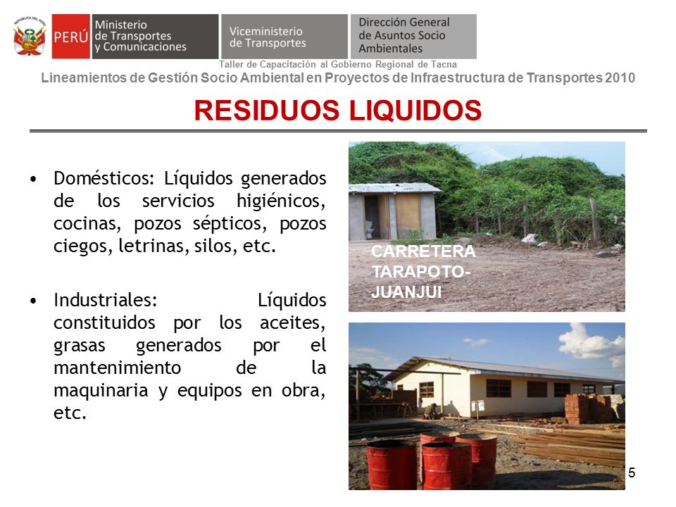 Taller de Capacitación al Gobierno Regional de Tacna Lineamientos de Gestión Socio Ambiental en Proyectos de Infraestructura de Transportes 2010