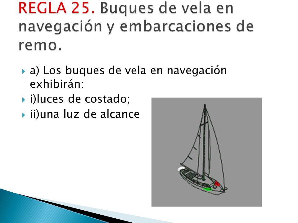 REGLA 25. Buques de vela en navegación y embarcaciones de remo.
