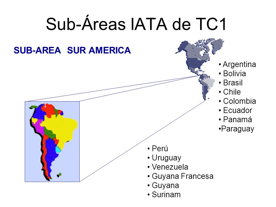 Sub-Áreas IATA de TC1 SUB-AREA SUR AMERICA Argentina Bolivia Brasil