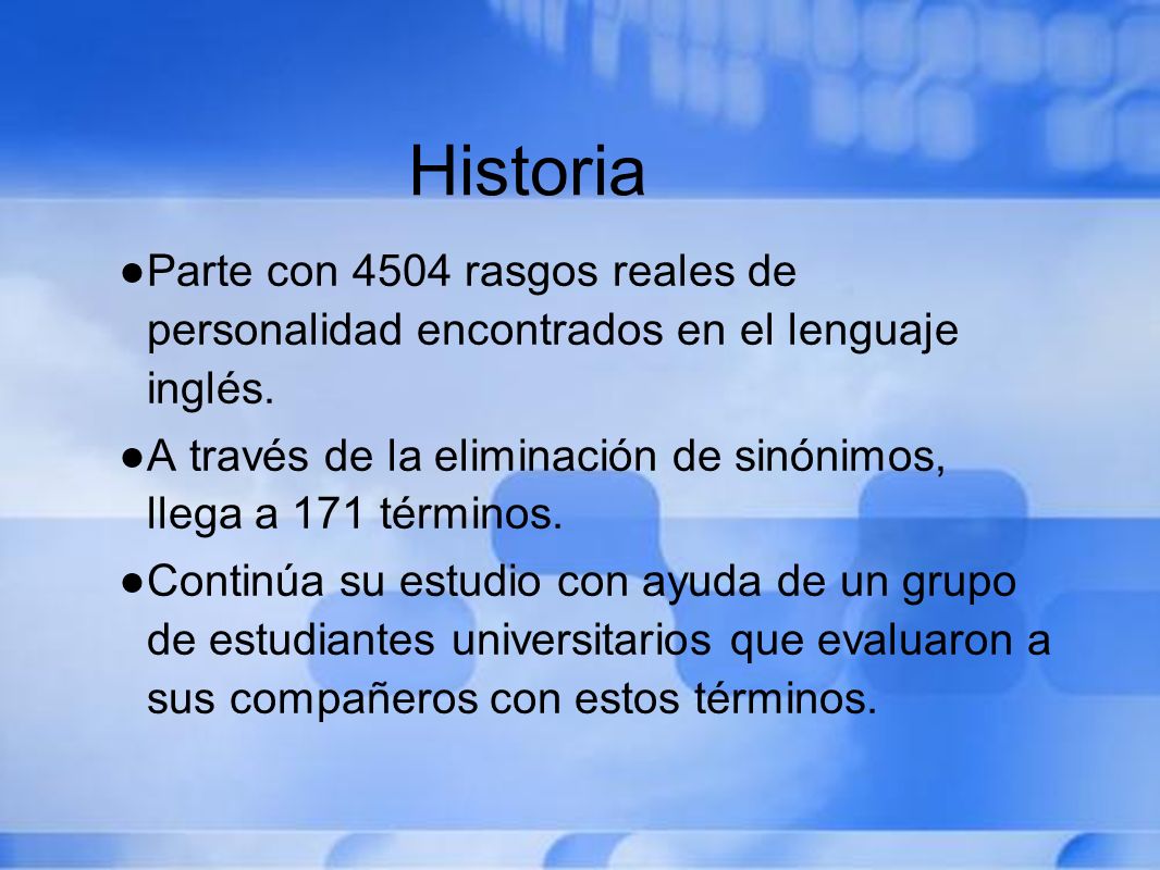 Historia Parte con 4504 rasgos reales de personalidad encontrados en el lenguaje inglés.