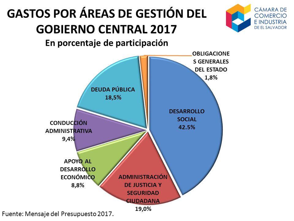 GASTOS POR ÁREAS DE GESTIÓN DEL GOBIERNO CENTRAL 2017 En porcentaje de participación