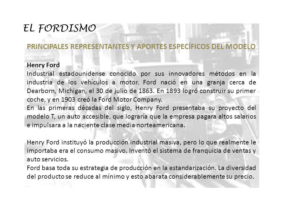 EL FORDISMO PRINCIPALES REPRESENTANTES Y APORTES ESPECÍFICOS DEL MODELO. Henry Ford.