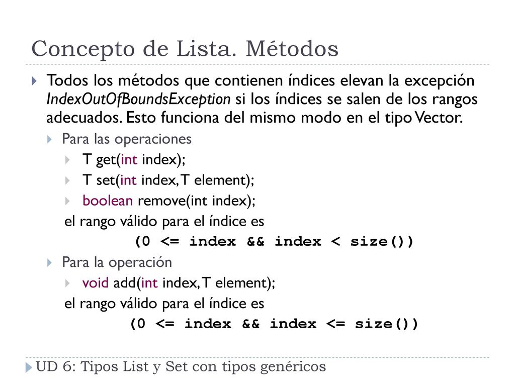 Concepto de Lista. Métodos