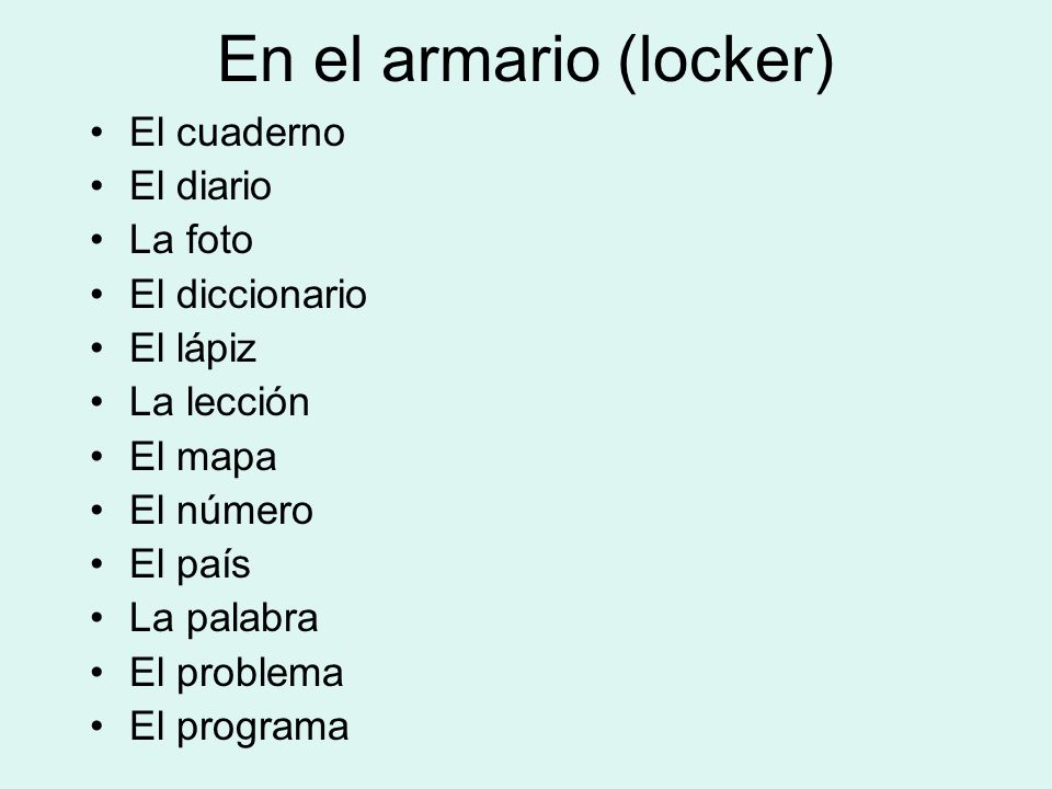 En el armario (locker) El cuaderno El diario La foto El diccionario