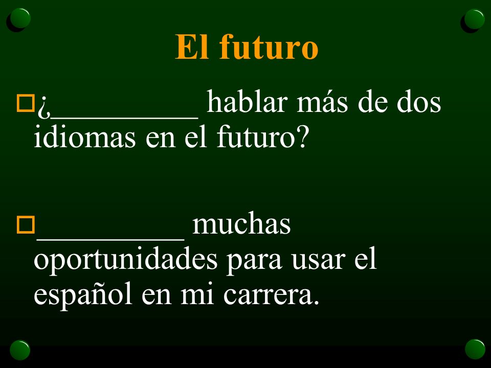 El futuro ¿_________ hablar más de dos idiomas en el futuro