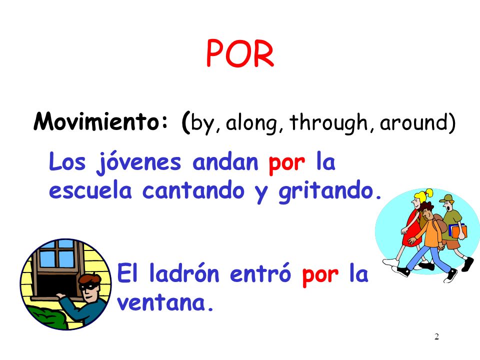 POR Movimiento: (by, along, through, around)