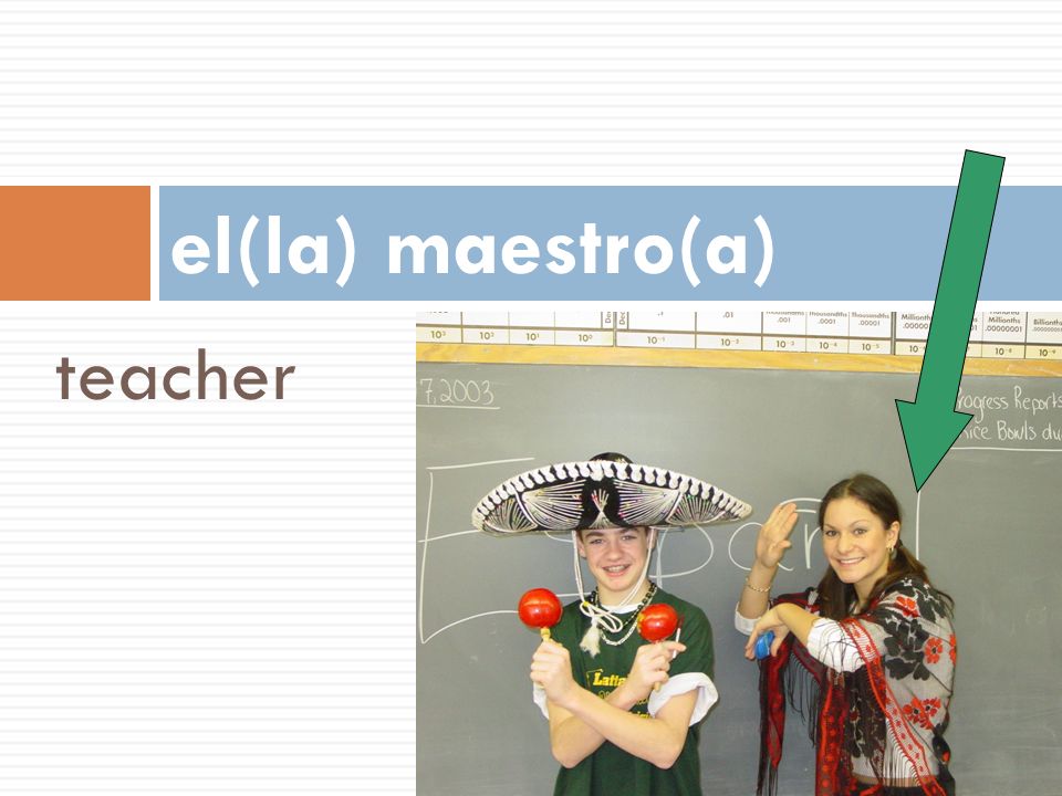 el(la) maestro(a) teacher