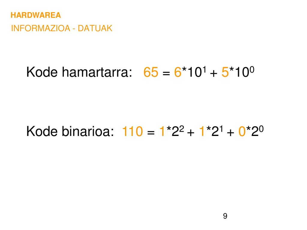 HARDWAREA INFORMAZIOA - DATUAK. HARDWAREA. Kode hamartarra: 65 = 6* *100.