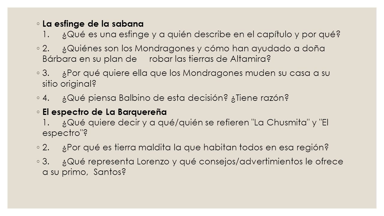 La esfinge de la sabana 1. ¿Qué es una esfinge y a quién describe en el capítulo y por qué