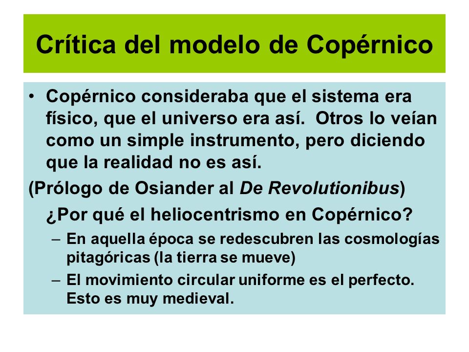 Crítica del modelo de Copérnico