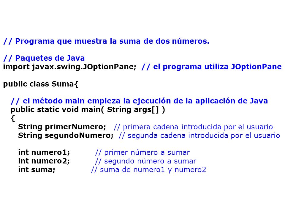 // Programa que muestra la suma de dos números.