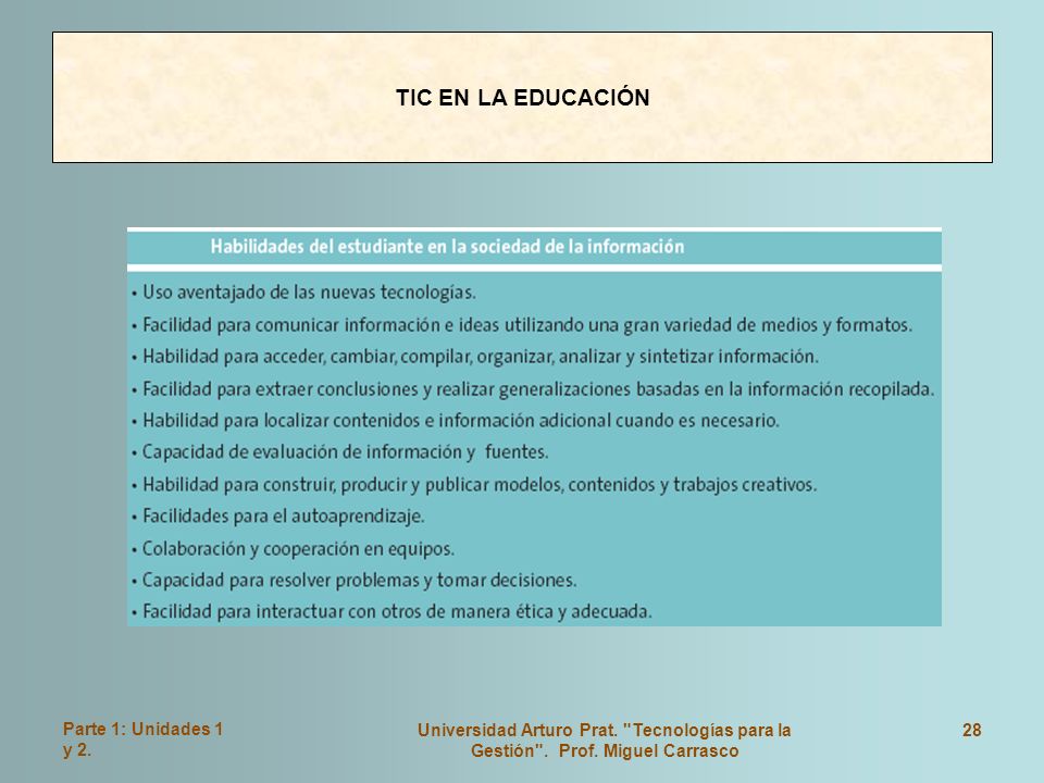 TIC EN LA EDUCACIÓN Parte 1: Unidades 1 y 2.