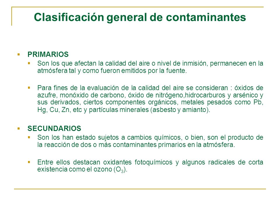 Clasificación general de contaminantes