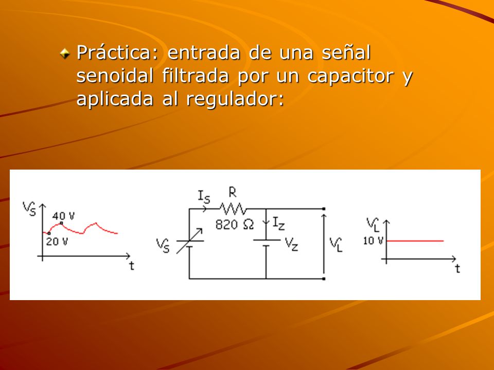 Práctica: entrada de una señal senoidal filtrada por un capacitor y aplicada al regulador: