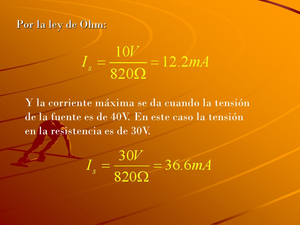 Por la ley de Ohm: Y la corriente máxima se da cuando la tensión de la fuente es de 40V.