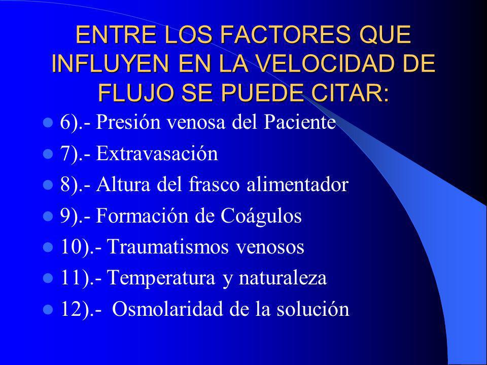 ENTRE LOS FACTORES QUE INFLUYEN EN LA VELOCIDAD DE FLUJO SE PUEDE CITAR: