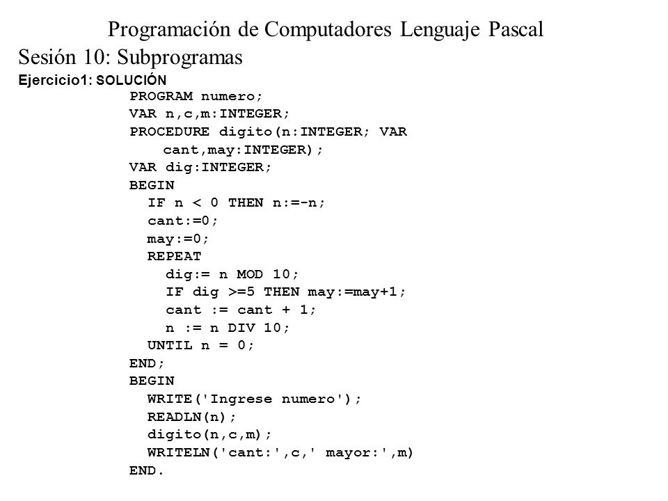 Programación de Computadores Lenguaje Pascal