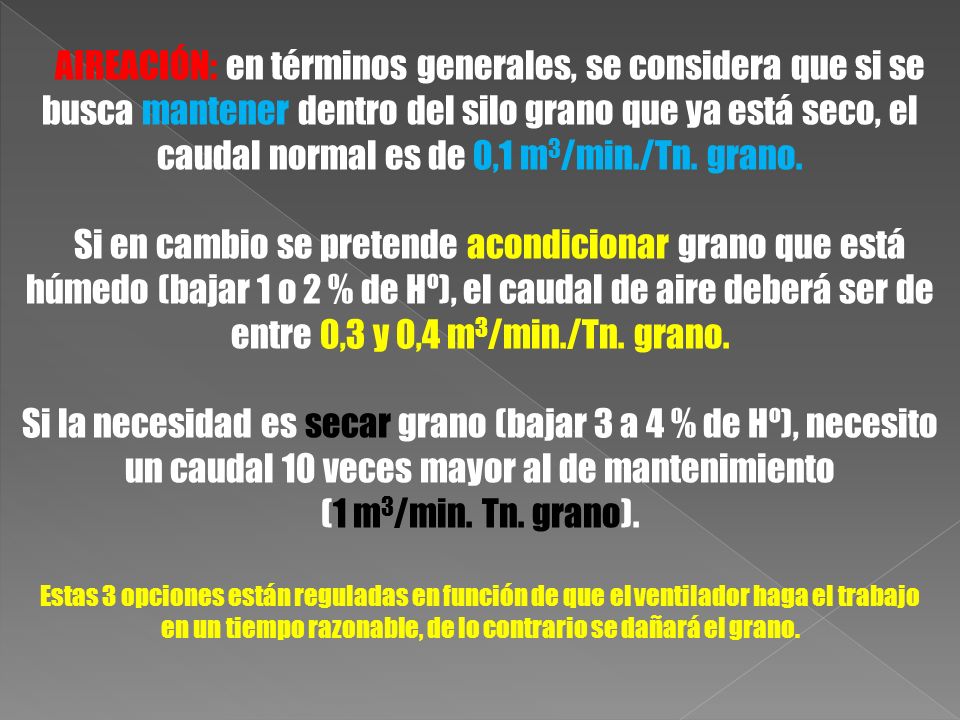 en un tiempo razonable, de lo contrario se dañará el grano.