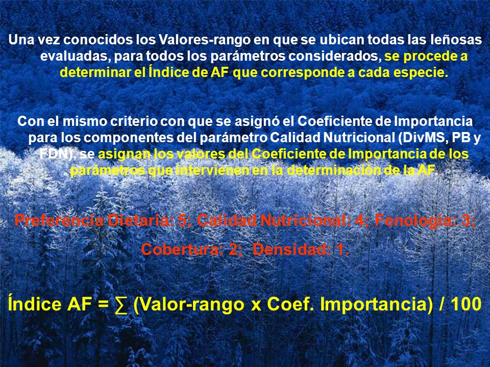 Índice AF = ∑ (Valor-rango x Coef. Importancia) / 100