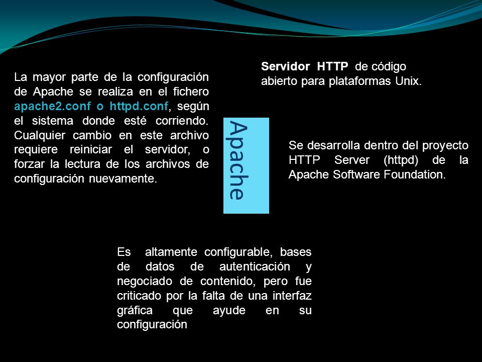 Apache Servidor HTTP de código abierto para plataformas Unix.