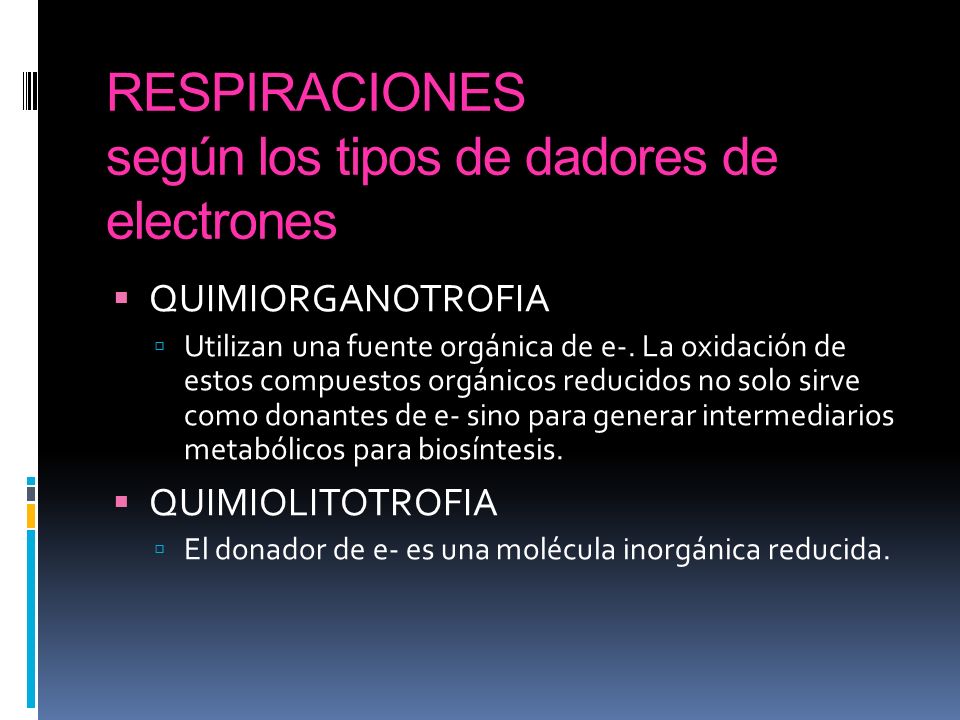 RESPIRACIONES según los tipos de dadores de electrones