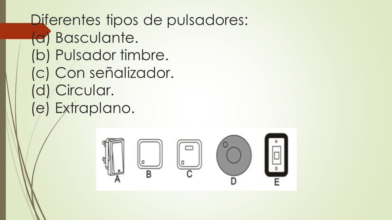 Diferentes tipos de pulsadores: (a) Basculante. (b) Pulsador timbre