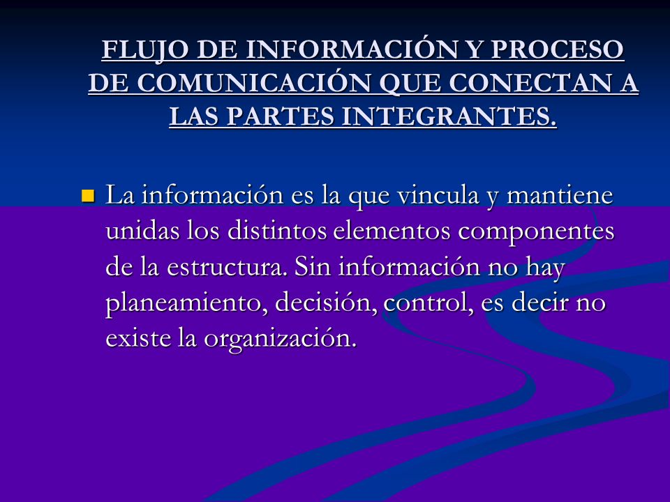 FLUJO DE INFORMACIÓN Y PROCESO DE COMUNICACIÓN QUE CONECTAN A LAS PARTES INTEGRANTES.