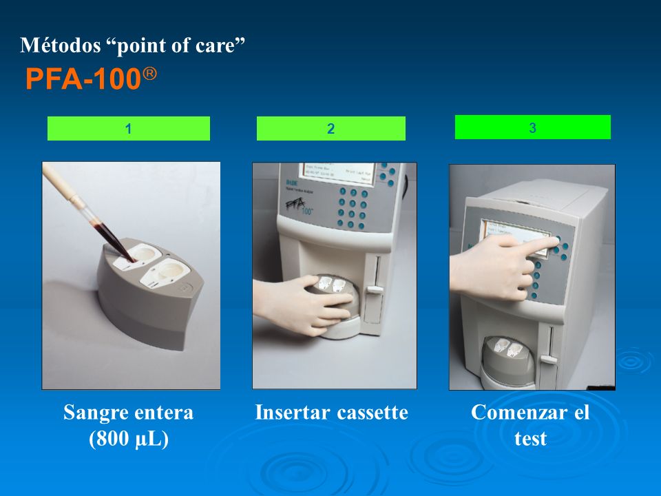PFA-100 Métodos point of care Insertar cassette Comenzar el test
