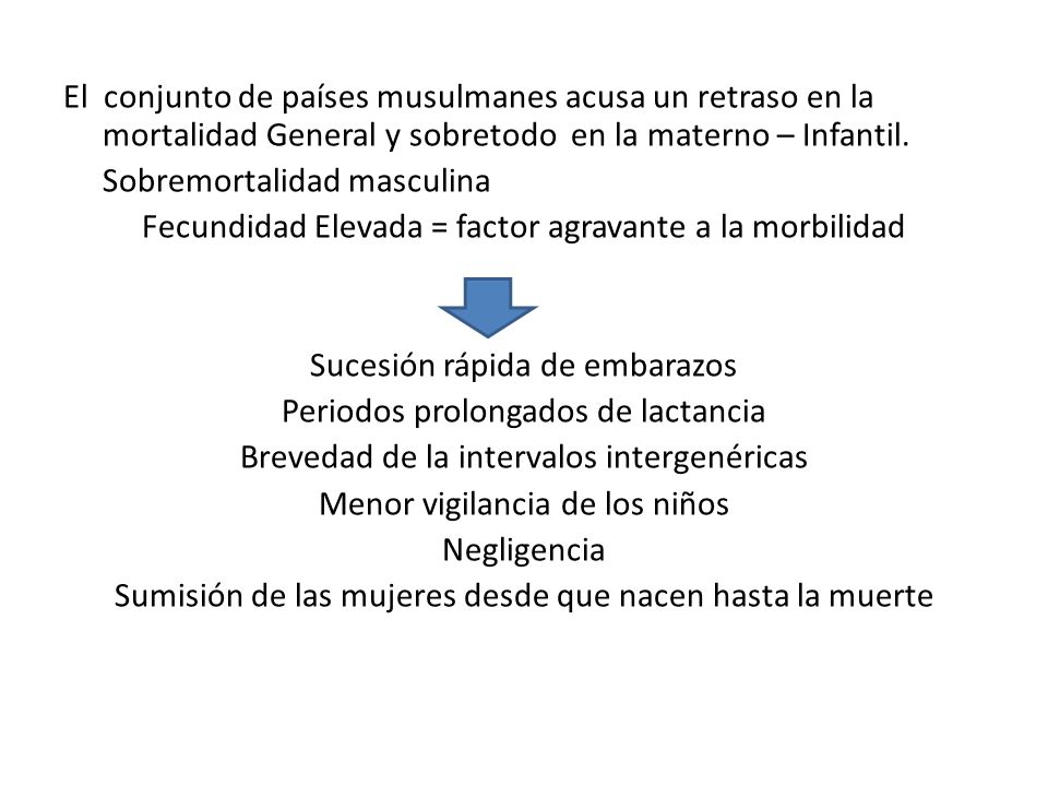 El conjunto de países musulmanes acusa un retraso en la mortalidad General y sobretodo en la materno – Infantil.