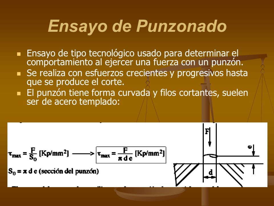 Ensayo de Punzonado Ensayo de tipo tecnológico usado para determinar el comportamiento al ejercer una fuerza con un punzón.