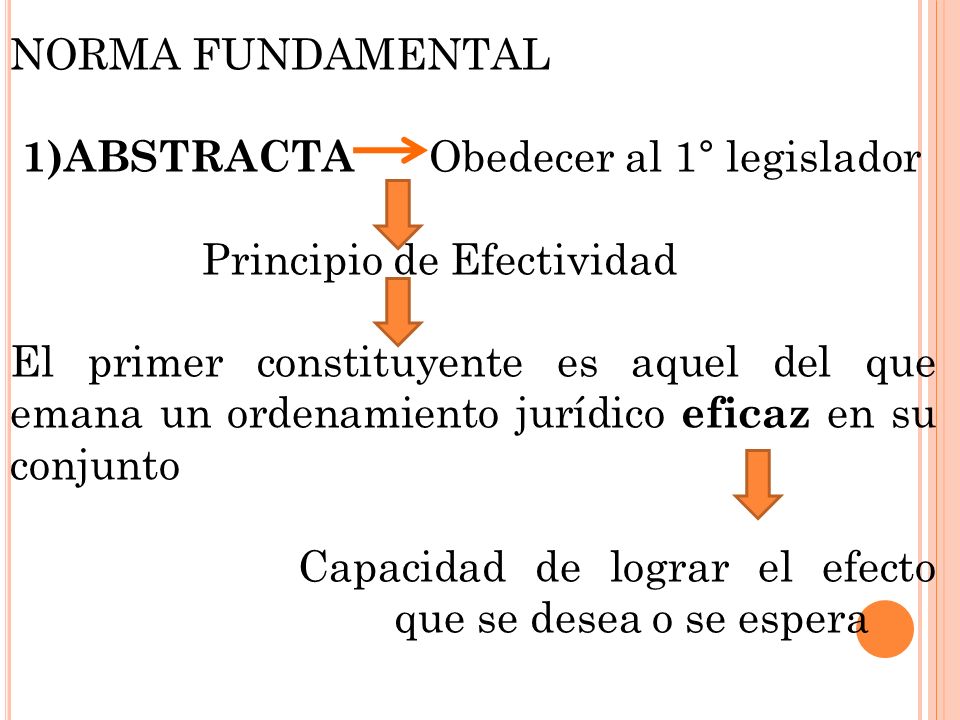 NORMA FUNDAMENTAL 1)ABSTRACTA Obedecer al 1° legislador. Principio de Efectividad.
