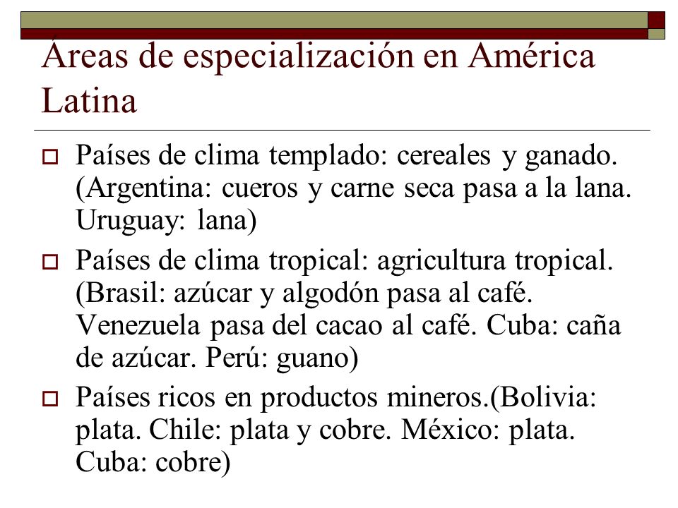 Áreas de especialización en América Latina