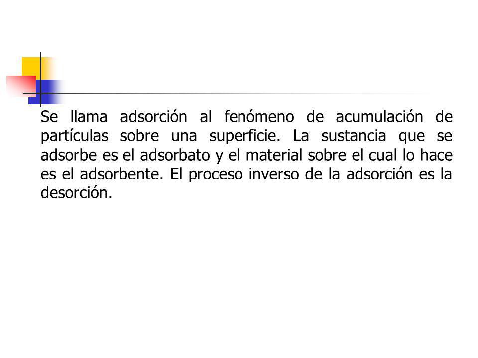 Se llama adsorción al fenómeno de acumulación de partículas sobre una superficie.
