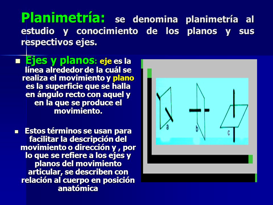 Planimetría: se denomina planimetría al estudio y conocimiento de los planos y sus respectivos ejes.