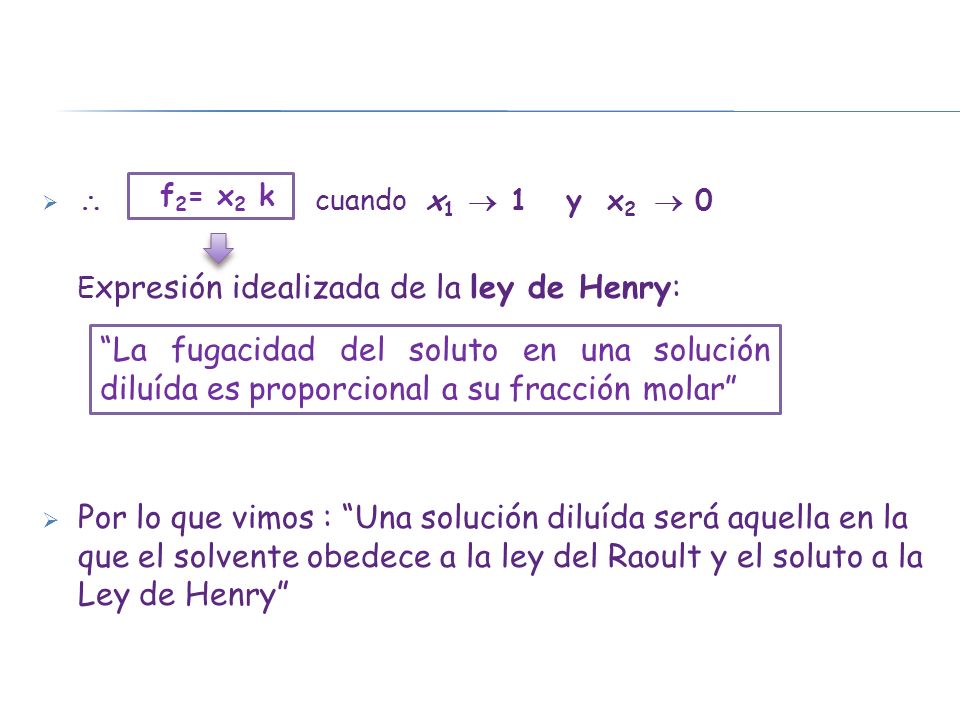  cuando x1  1 y x2  0 Expresión idealizada de la ley de Henry: