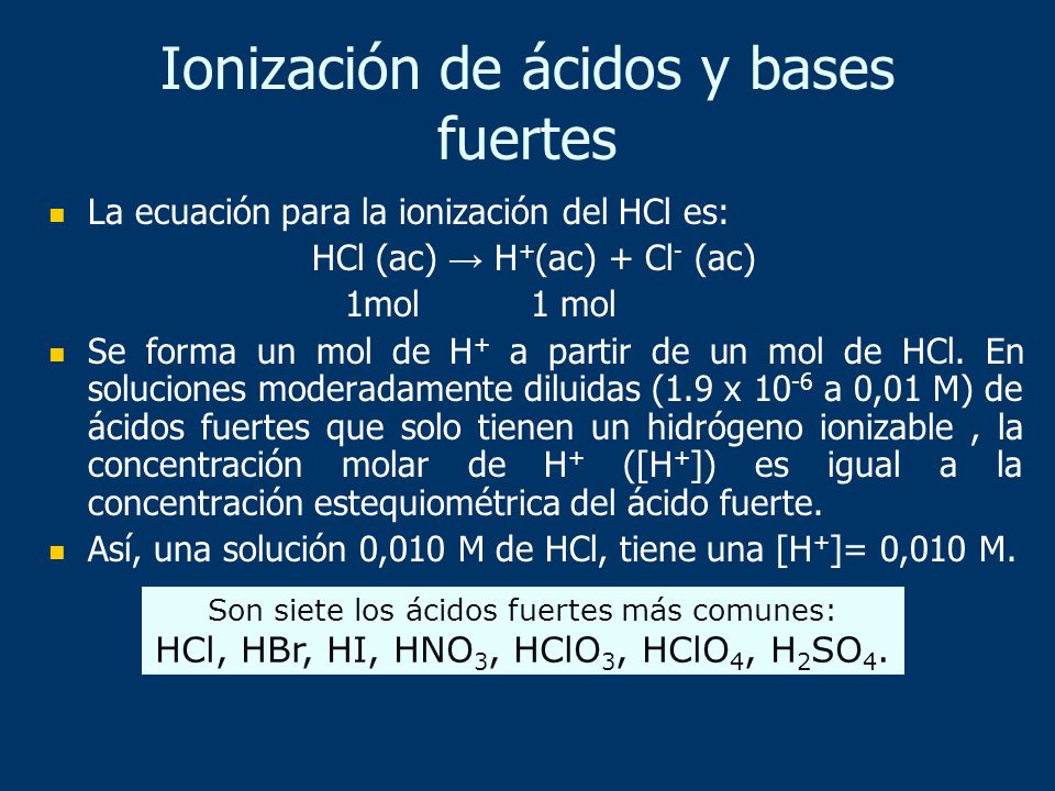 Ionización de ácidos y bases fuertes