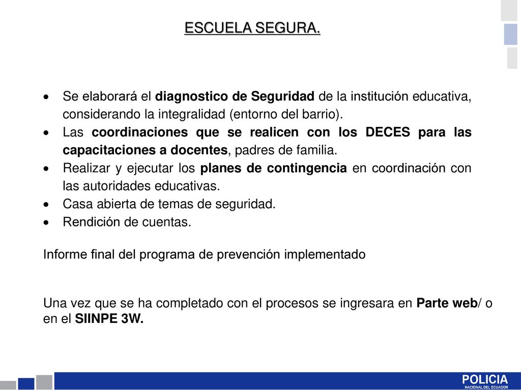 ESCUELA SEGURA. Se elaborará el diagnostico de Seguridad de la institución educativa, considerando la integralidad (entorno del barrio).