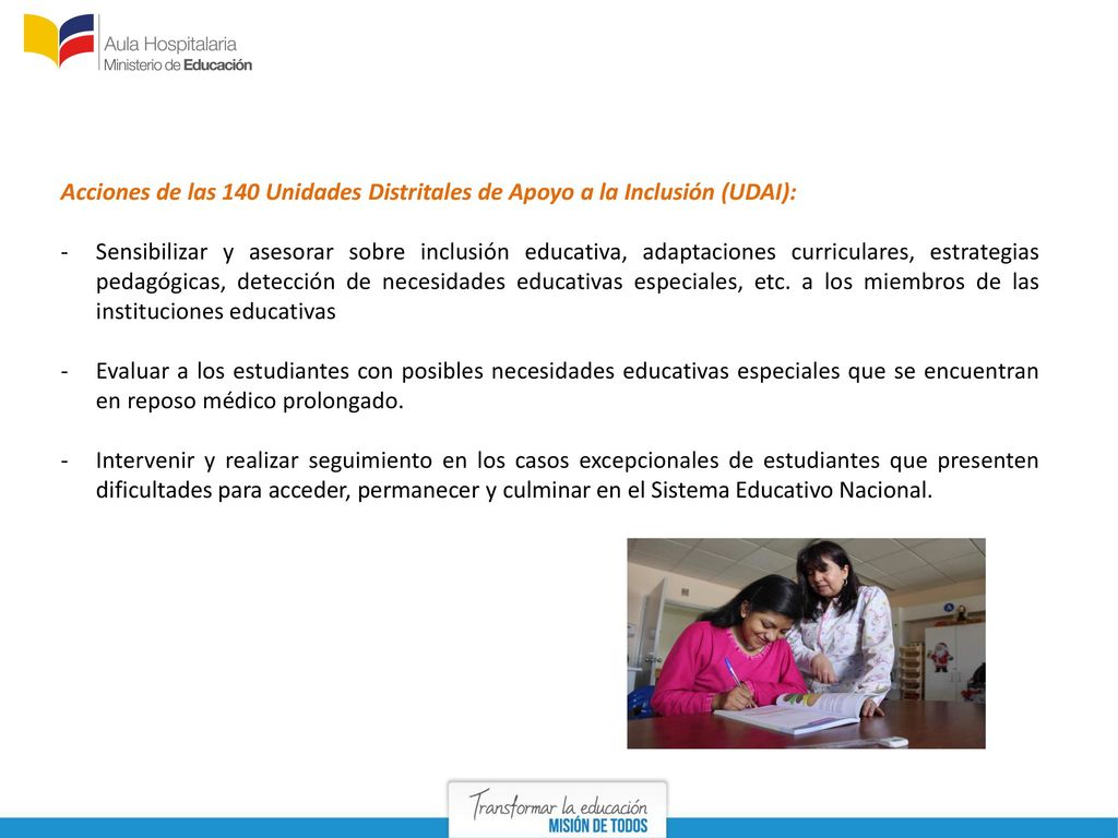 Acciones de las 140 Unidades Distritales de Apoyo a la Inclusión (UDAI):