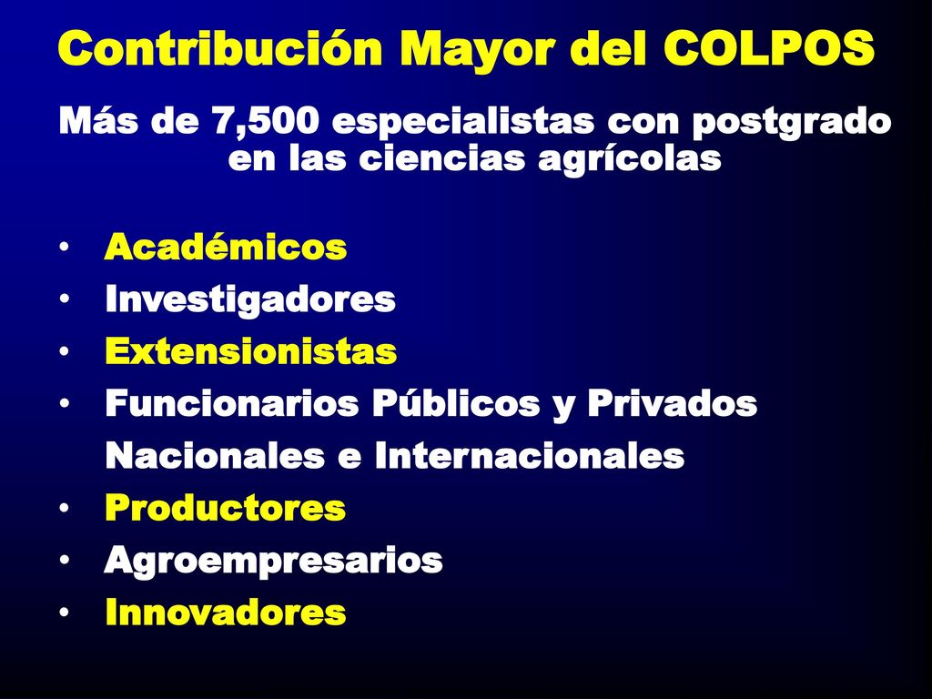 Contribución Mayor del COLPOS