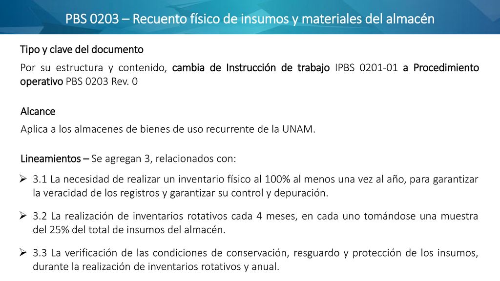 PBS 0203 – Recuento físico de insumos y materiales del almacén
