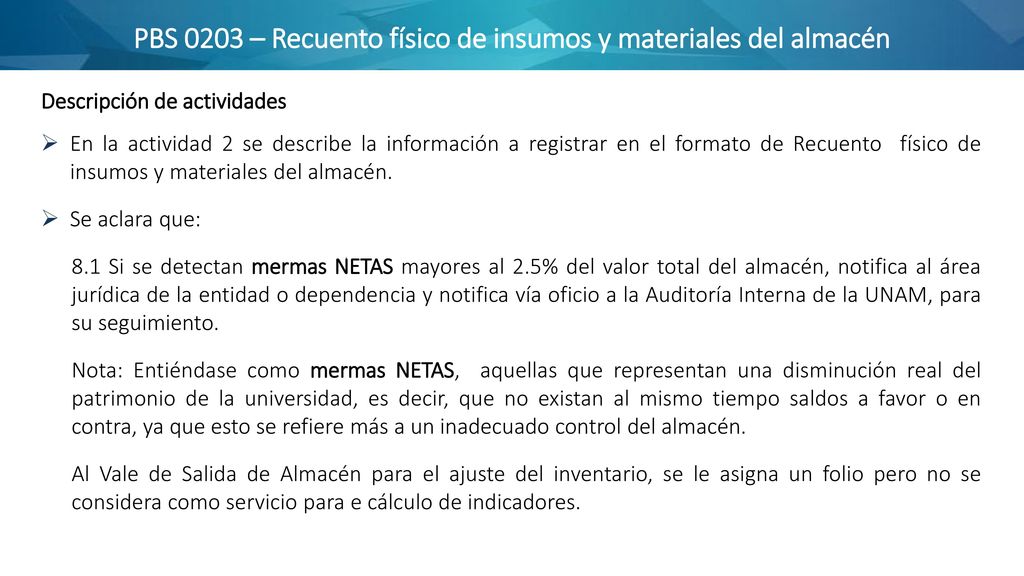 PBS 0203 – Recuento físico de insumos y materiales del almacén