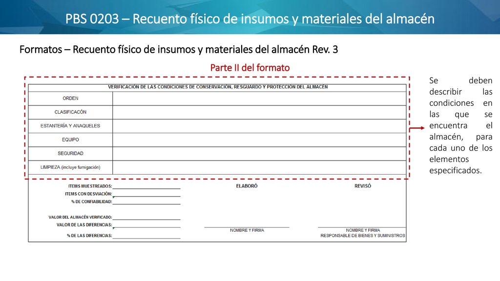 PBS 0203 – Recuento físico de insumos y materiales del almacén