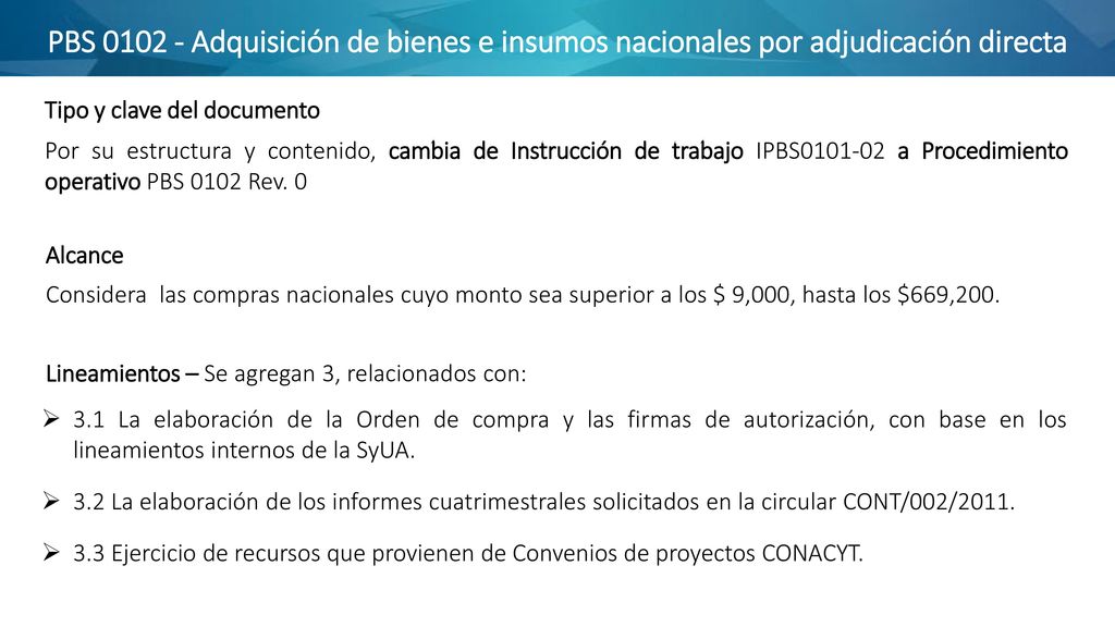 PBS Adquisición de bienes e insumos nacionales por adjudicación directa