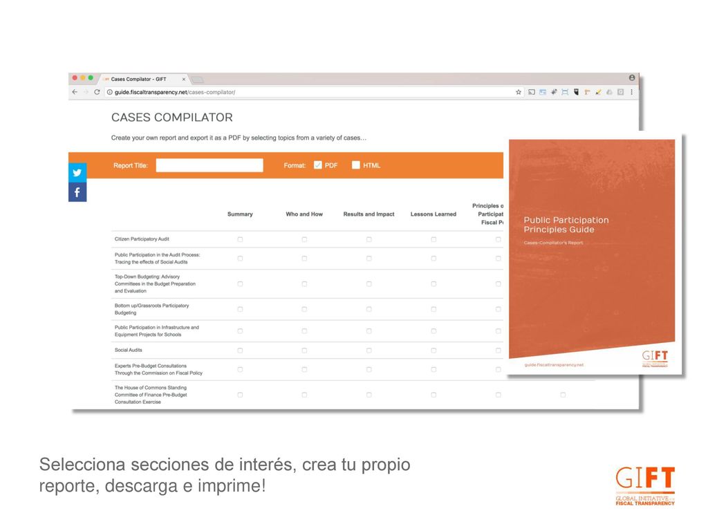 Selecciona secciones de interés, crea tu propio reporte, descarga e imprime!