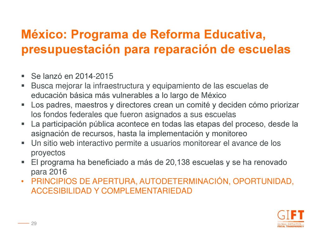 México: Programa de Reforma Educativa, presupuestación para reparación de escuelas